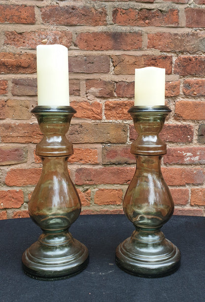 Large pair glass candlesticks/holders