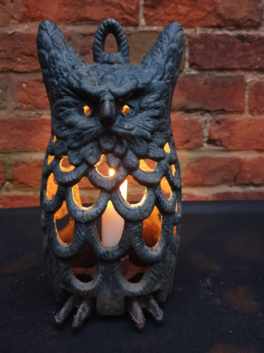 Cast iron owl lanterns - pair