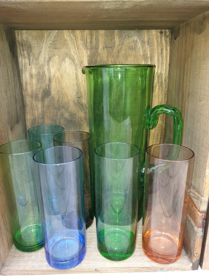 Multi coloured glass jug and tumbler set