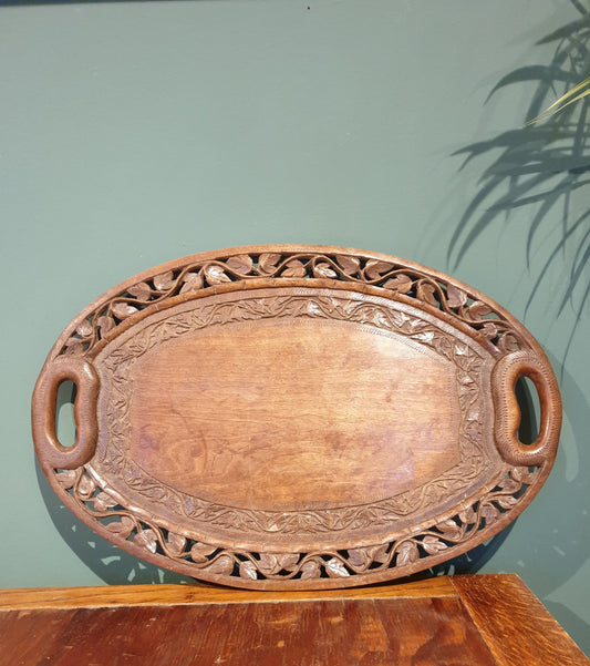 Carved vintage wooden drinks tray