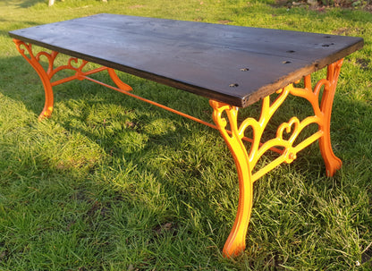 Vintage Cast Iron and Wood Low Garden Bench/Coffee Table - Ornate Design